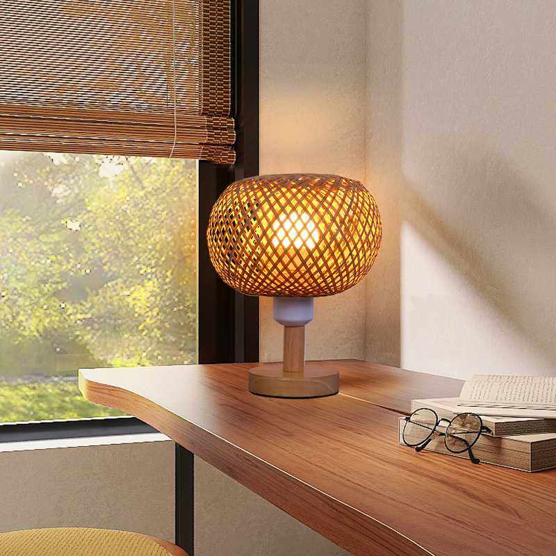 新款直销跨境竹编藤编台灯农舍风床头氛围灯办公桌书房酒吧咖啡厅,家居饰品,烛台,淘宝优惠券,粉丝福利购,淘宝优惠卷