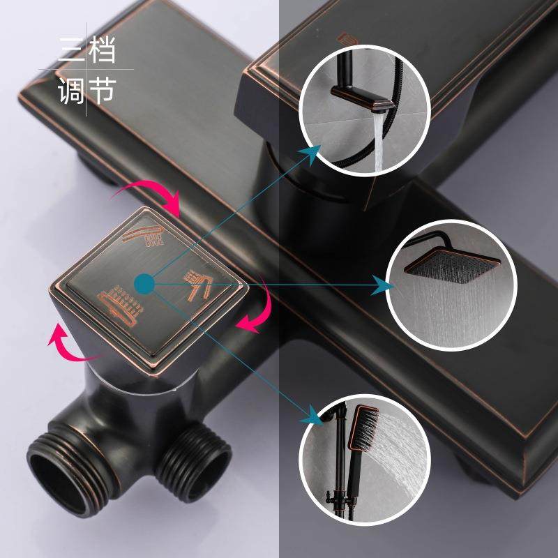 新款直销卫浴ORB黑色黄铜三档淋浴花洒套装花洒家用水龙头复古烤