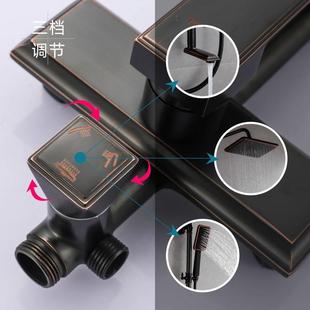 新款 花洒家用水龙头复古烤 直销卫浴ORB黑色黄铜三档淋浴花洒套装