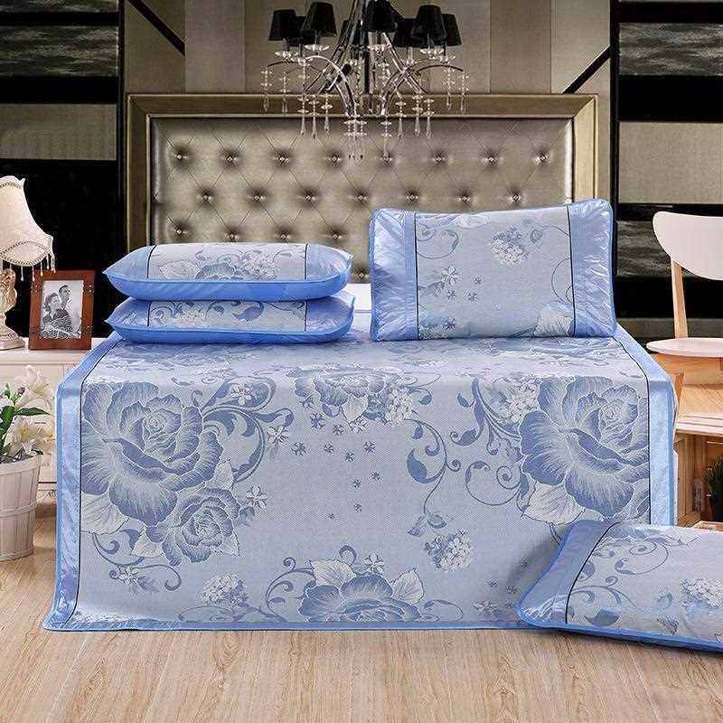 新款直销冰丝席三件套空调席学生宿舍单人床0.9米夏季双人凉席便