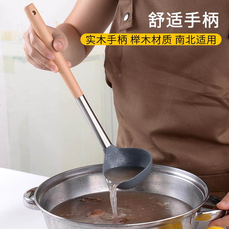 新款直销三件套厨房用具锅铲勺子一套炒菜铲子木柄硅胶铲勺套装不