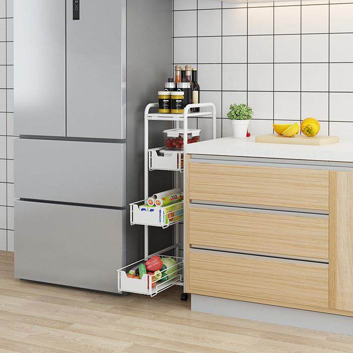 新款直销厨房夹缝置物架落地多层移动带轮客厅手推车缝隙整理收纳