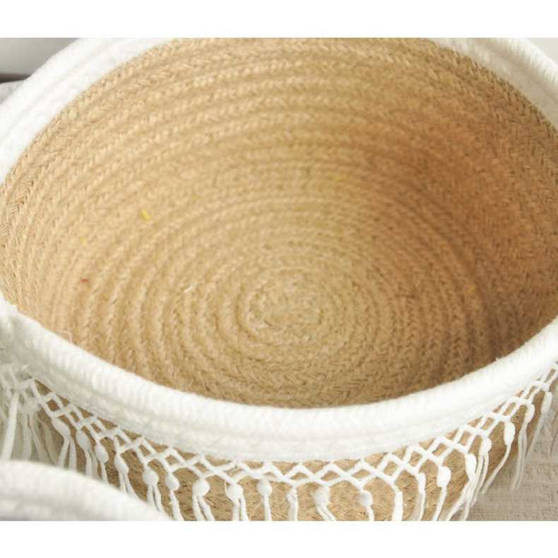 新款直销流苏款棉绳筐手工编织收纳篮日式多功能杂物整理收纳筐13
