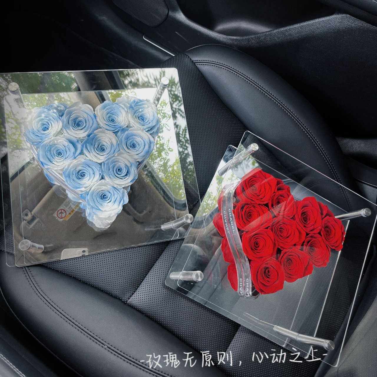 新款直销跨境热销永生花玫瑰花镜面礼盒亚克力心动花盒圣诞情人节