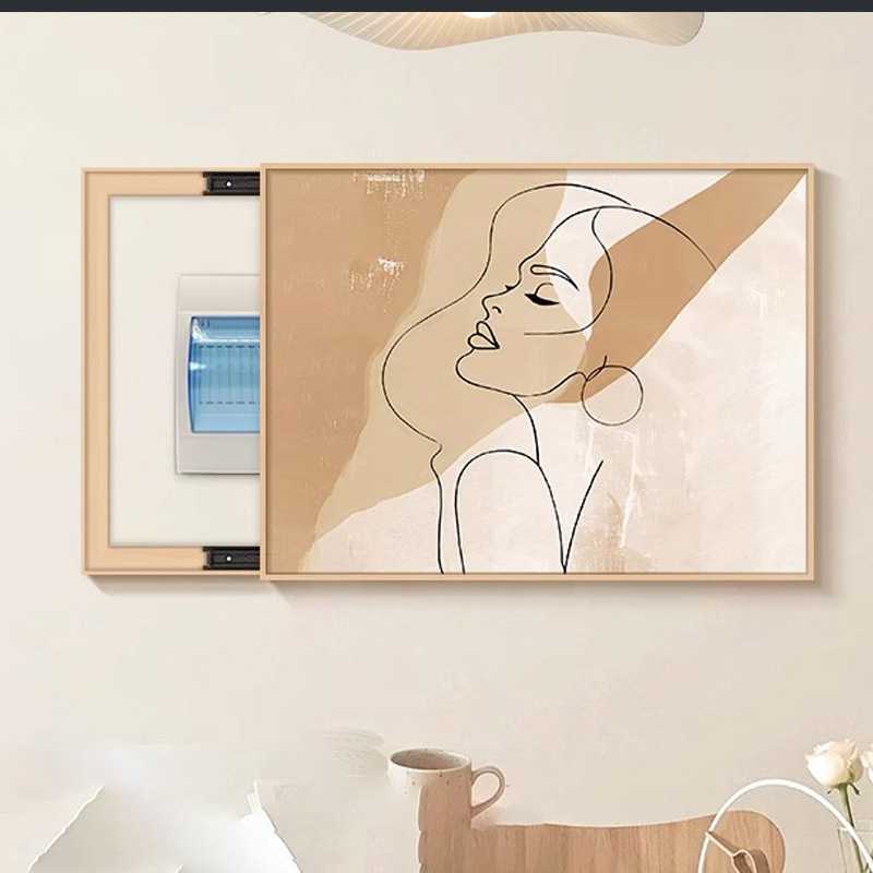 新款直销侘寂奶油风客厅电表箱装饰画人物线条配电箱挂画餐厅推拉图片