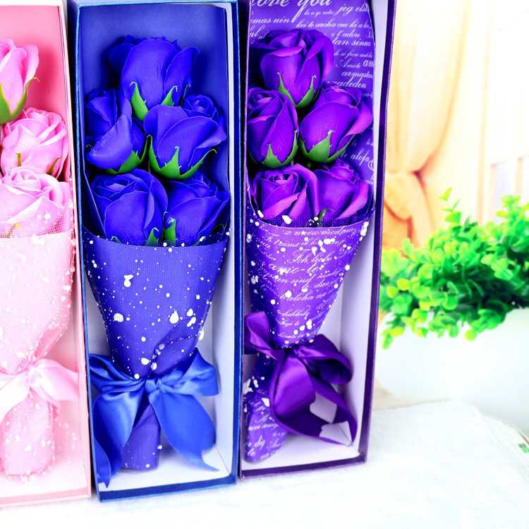 新款直销母亲女王节教师节七夕五朵玫瑰香皂花花束礼盒创意礼品肥