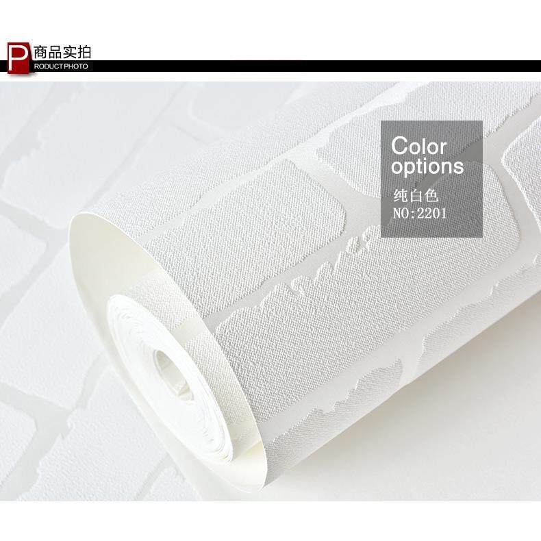 新款直销纯白色凹凸立体砖块墙纸加厚无纺布发泡砖纹壁纸服装店商