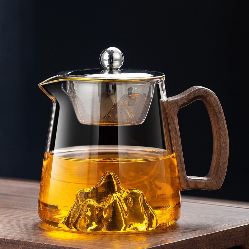 胡桃木加厚玻璃公道杯带盖茶漏