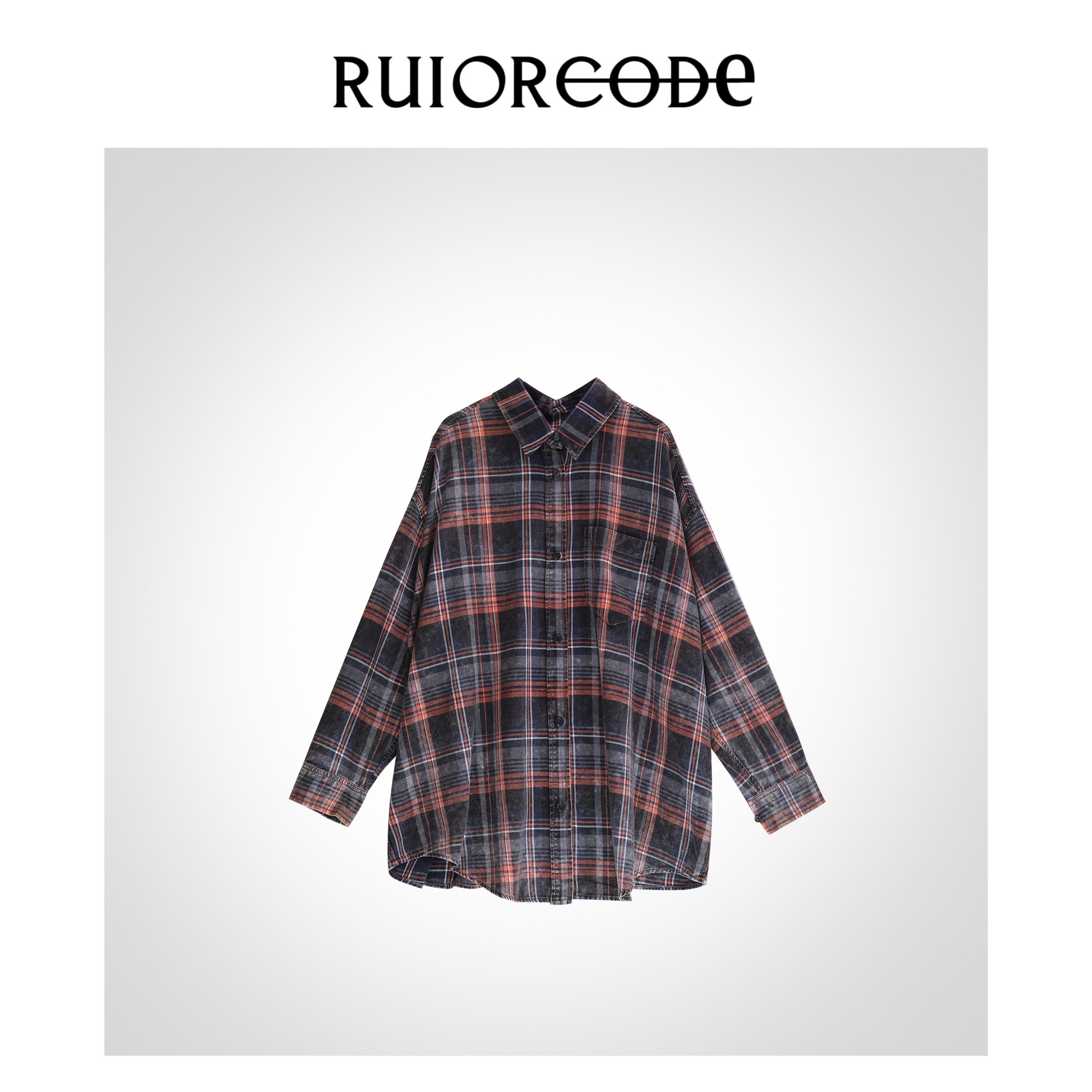 【RUIORCODE】旧调红格 撞色格纹宽松廓形百搭中长款长袖衬衫