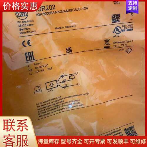 议价IGR202 IGK3006BANKG/AM/SC/US-104 易福门接可维修