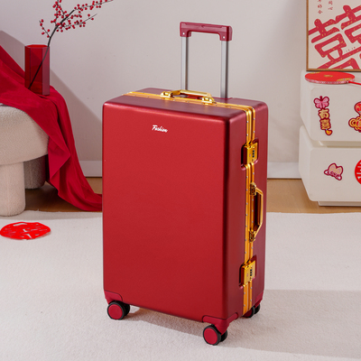 红色行李箱拉杆箱结婚新娘陪嫁妆箱20寸22婚庆礼用铝框密码箱26寸