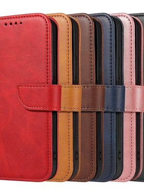 适用苹果iphone17翻盖手机壳15plus小牛纹皮革14promax掀保护套13商务16简约78对开磁吸搭扣棕红黑色FlipCase