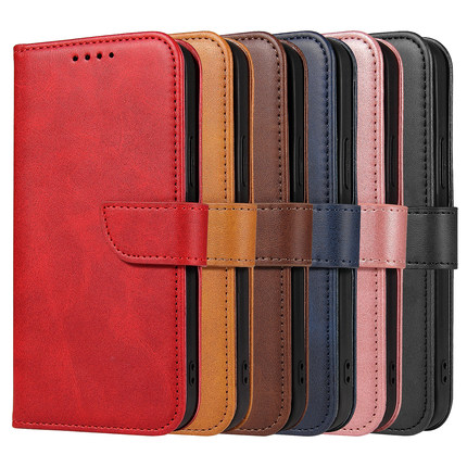 适用苹果iphone17翻盖手机壳15plus小牛纹皮革14promax掀保护套13商务16简约78对开磁吸搭扣棕红黑色FlipCase