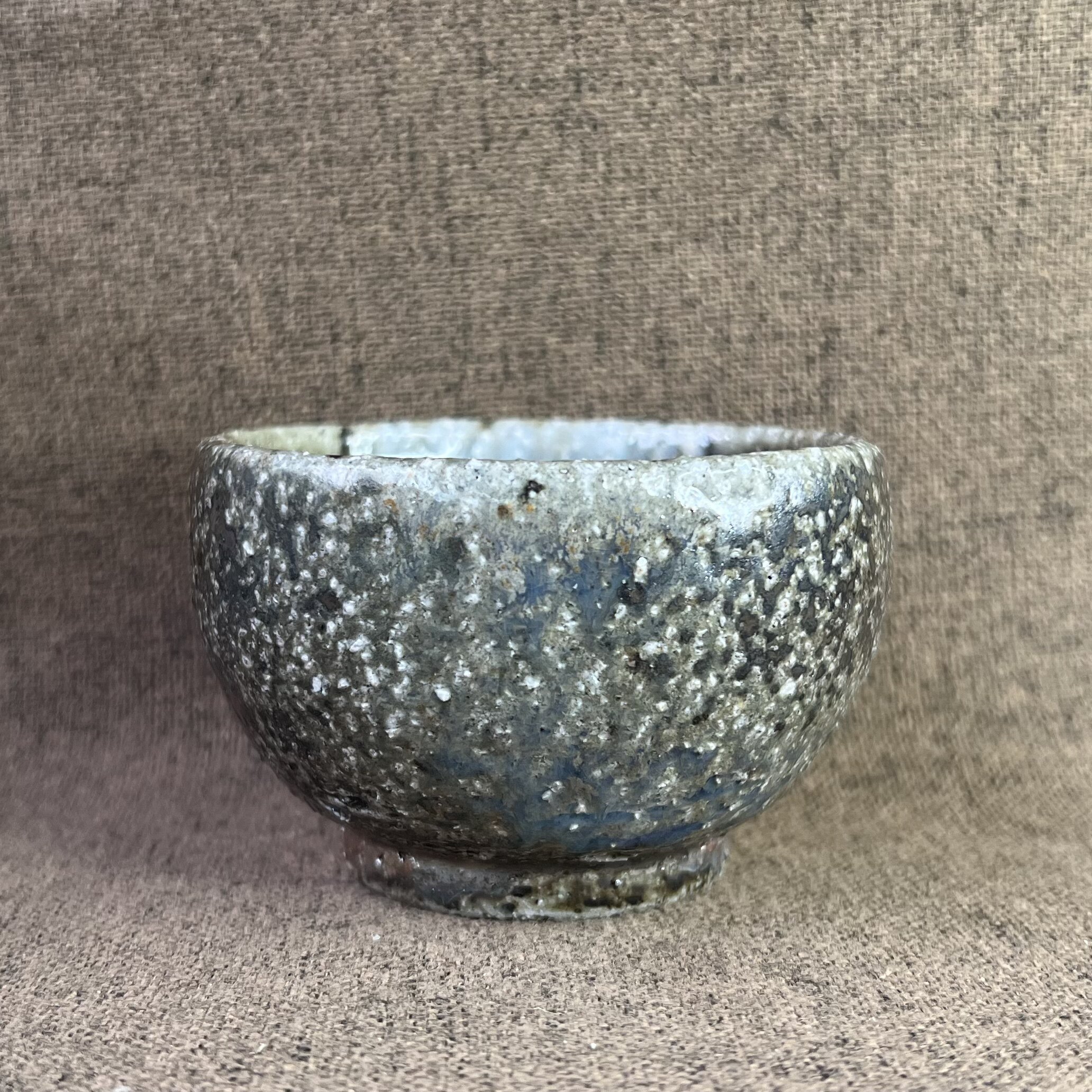 柴烧纯手工粗陶落灰蓝釉窑宝中式复古客厅办公茶具禅定杯99ml