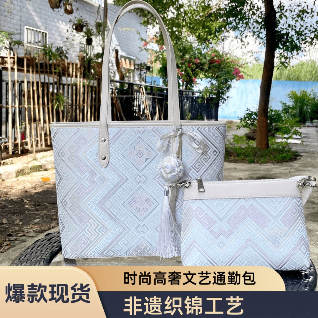 广西非遗壮锦包包时尚壮锦托特包新款通勤大容量单肩手提斜挎04图片