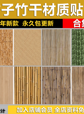 竹子竹栏立面做旧竹竿栅栏竹编围栏篱笆隔断竹排黄色饰面贴图素材