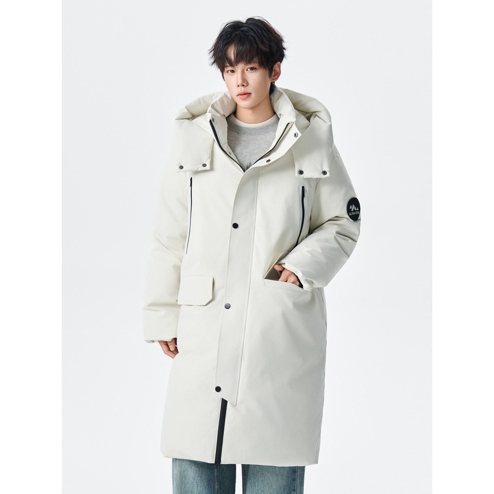 冬款加厚长款情侣同款羽绒服时髦简约帽子可拆卸经典立领英爵伦男