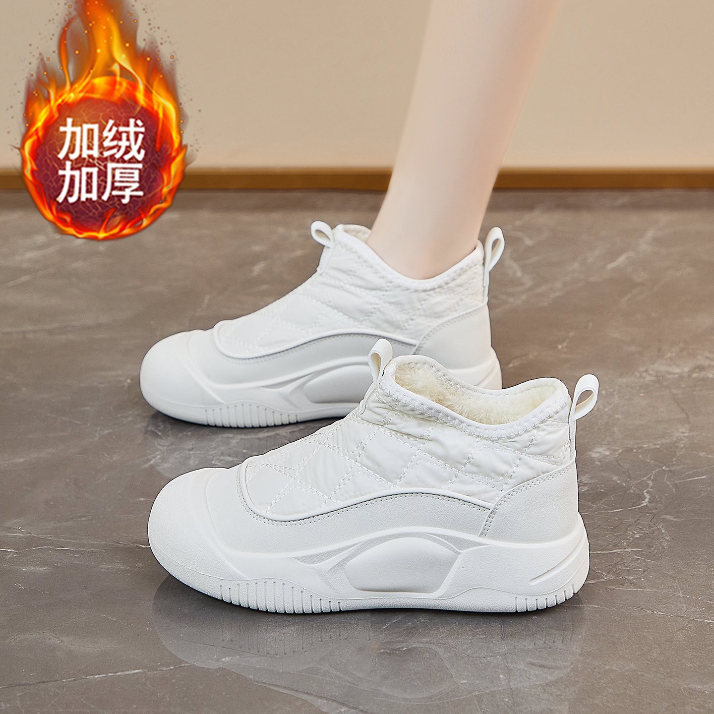 棉鞋女冬季加绒加厚一脚蹬孕妇鞋大头保暖小白鞋百搭运动鞋雪地靴