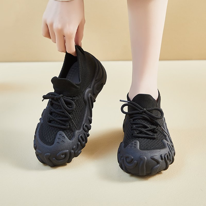 工作鞋黑色女夏季透气久站不累厨房防滑鞋百搭运动鞋小黑鞋椰子鞋
