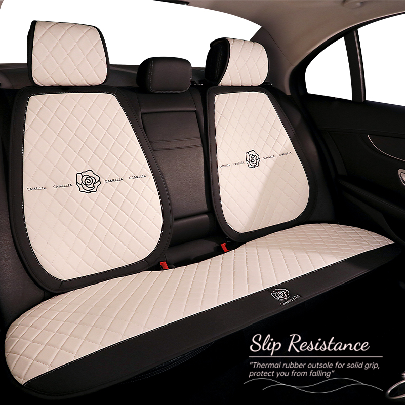 汽车坐垫全皮高级感山茶花座垫车内座椅垫半包座椅套简约车载座套