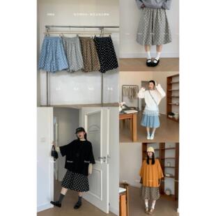 韩系百搭宽松圆点五分裤 vengo春夏大码 日系甜美波点花苞裙裤