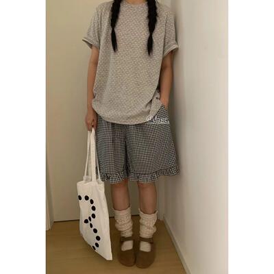 dage 50760夏日花边小格子港风学院风短裤女