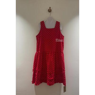 dage家 夏日波点控复古红波点茧型花边裙松紧腰马甲裙百搭连衣裙