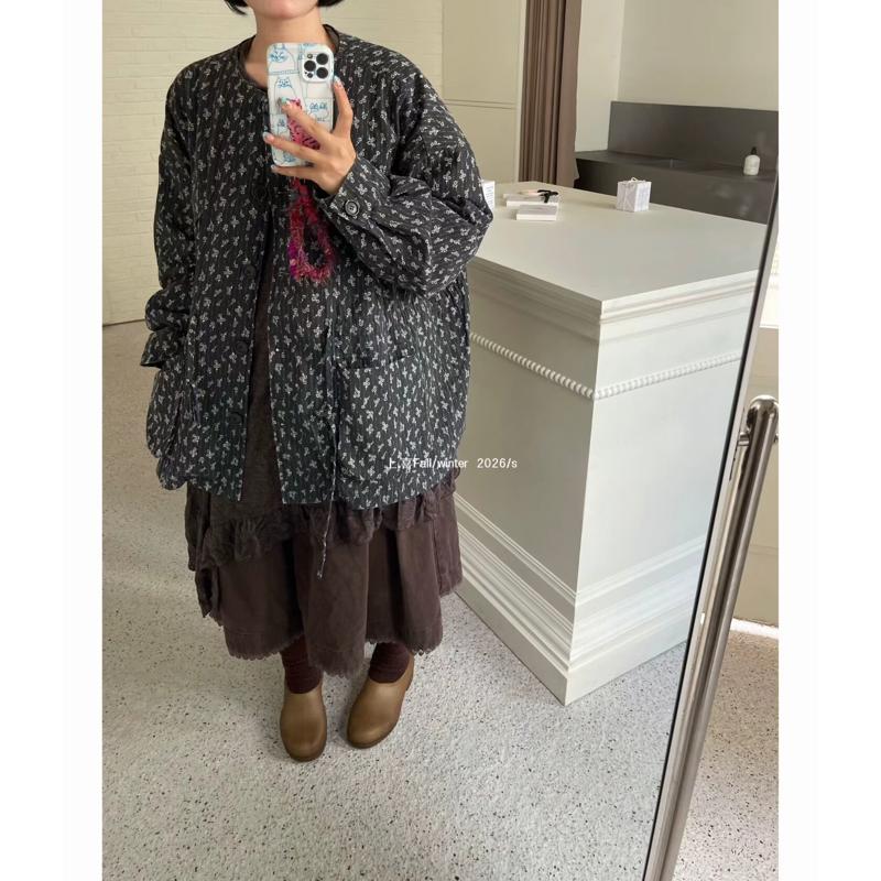 上喜日系复古碎花外套女秋季新款宽松百搭长袖外套别致上衣