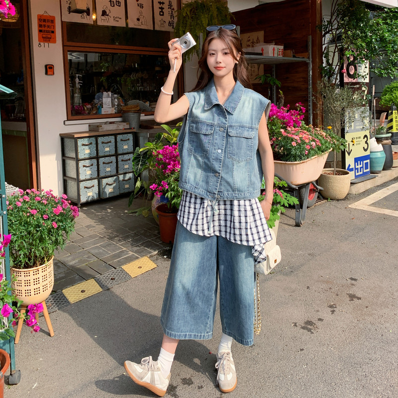 夏现货已出26气质轻熟搭牛仔撞格子两件套RF2C518-2629-P210-K338,商品下架区,浙宝237