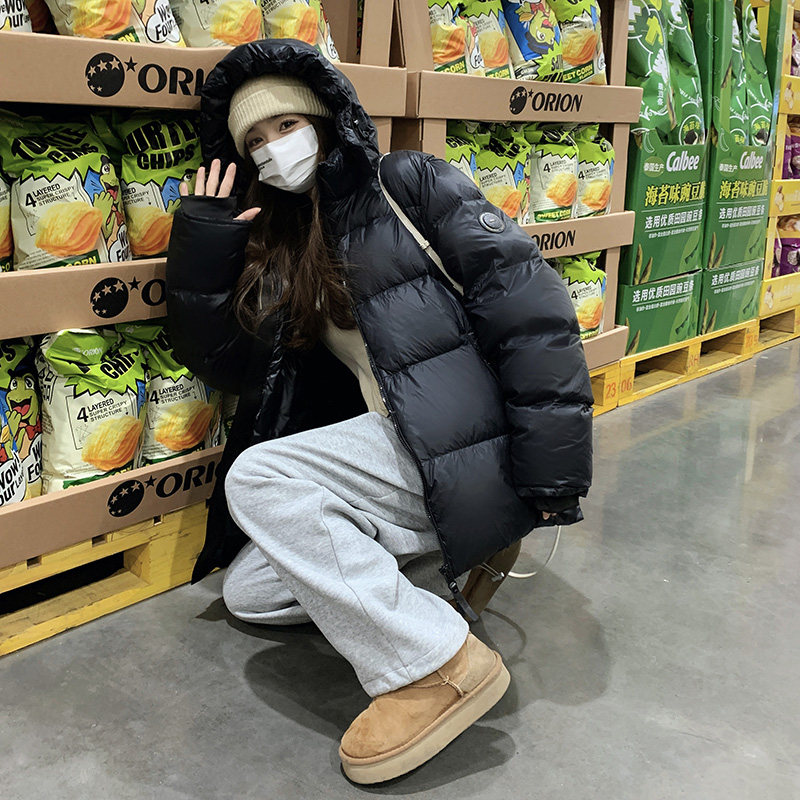 现货鹅绒2024冬学院黑色笑脸保暖带帽羽绒服ZB237-8862-P335-K499,女装羽绒服,浙宝237
