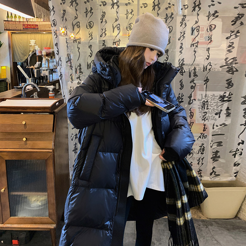 高级感黑金90鹅绒羽绒服女冬新款长款加厚学院风大被子面包服外套图片