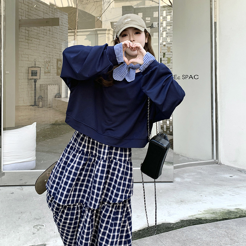 现货2026卫衣搭配格子裙有领结三件套装RF2C518-6809-p165-k229,女装套装/套裙,浙宝237