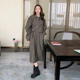 高级感工装风灰色长袖连衣裙女春秋2025超火好看减龄宽松直筒长裙，女装连衣裙，浙宝237