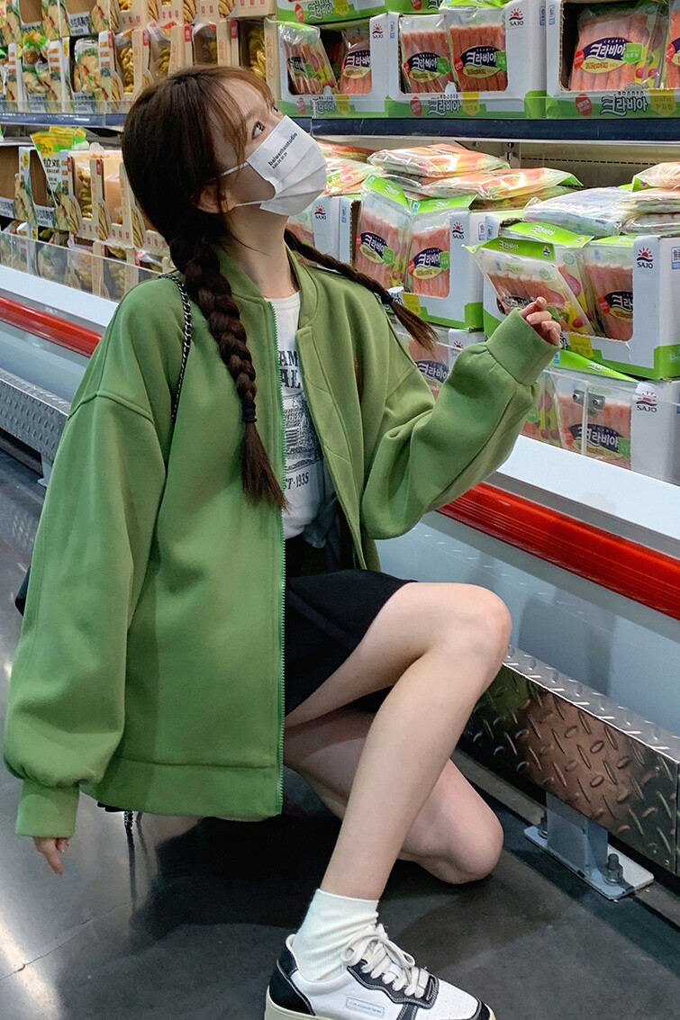 美式复古绿色棒球服外套女2025春季小个子韩系学院风绣花字母上衣,女装卫衣/绒衫,浙宝237