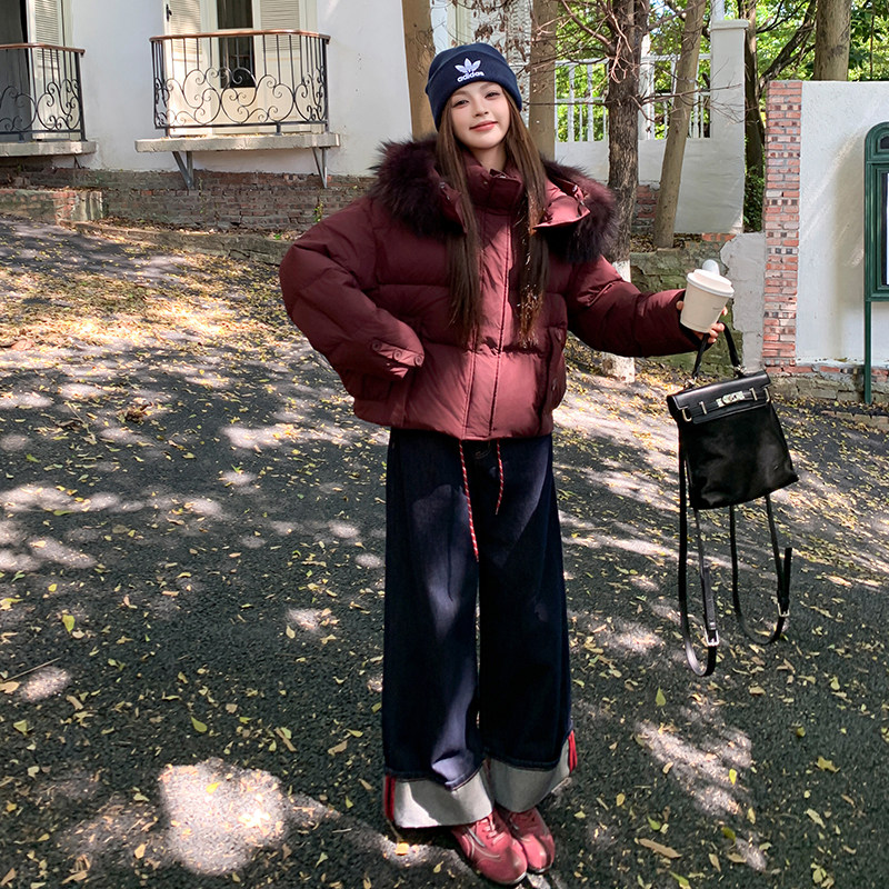 现货90白鸭绒24冬保暖带真狐狸毛设计羽绒服ZB237-6689-p400-k589图片