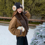 爆真狐狸毛拼格子大领子25冬90鸭绒羽绒短款ZB237-2560-p495-k748，女装羽绒服，浙宝237