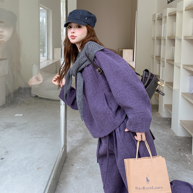 现货已出不带披肩2026香芋紫呢料两件套装RF2c518-2515-p235-k359,女装套装/套裙,浙宝237