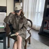 韩系假两件工装咖色连衣裙女春秋2025年新款小众设计感开叉长裙子，女装连衣裙，浙宝237