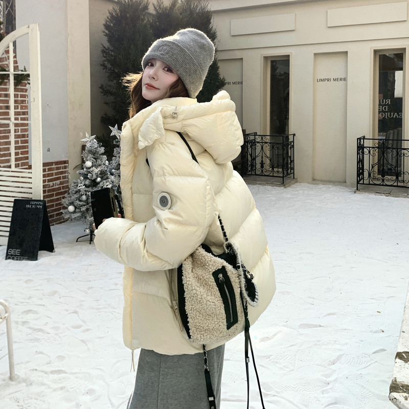 银标短款25冬学院白黑TIEBI暖鹅绒带帽羽绒ZB237-6626-p355-k499，女装羽绒服，浙宝237