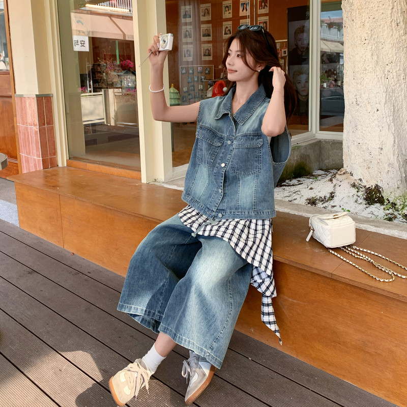 夏现货已出26气质轻熟搭牛仔撞格子两件套RF2C518-2629-P210-K338,女装套装/套裙,浙宝237
