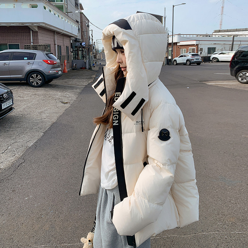 米白色短款羽绒服女2024冬季新款高级感炸街加厚保暖90白鸭绒外套图片