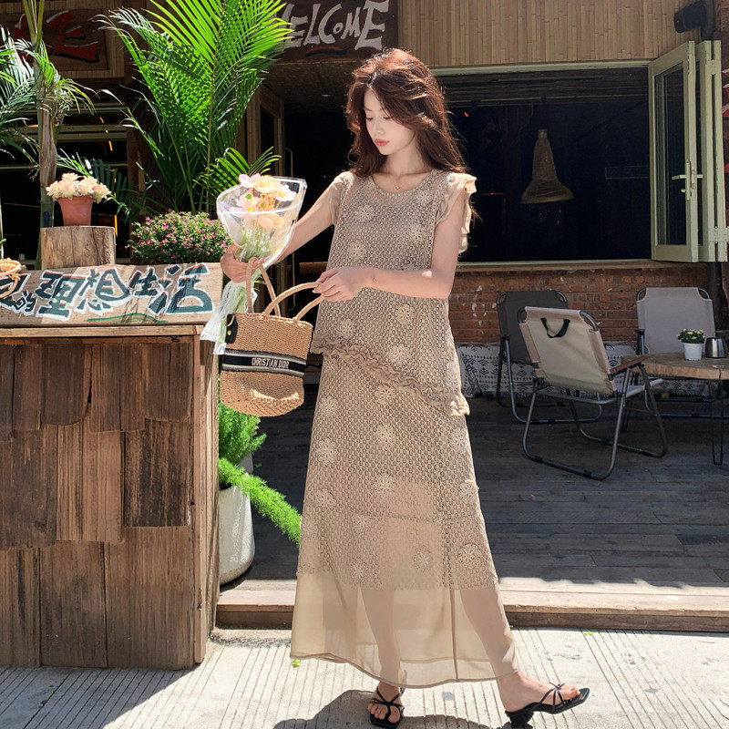 现货已出26韩系仙气儿立体花朵两件套裙RF2C518-2690-p215-k348，女装套装/套裙，浙宝237