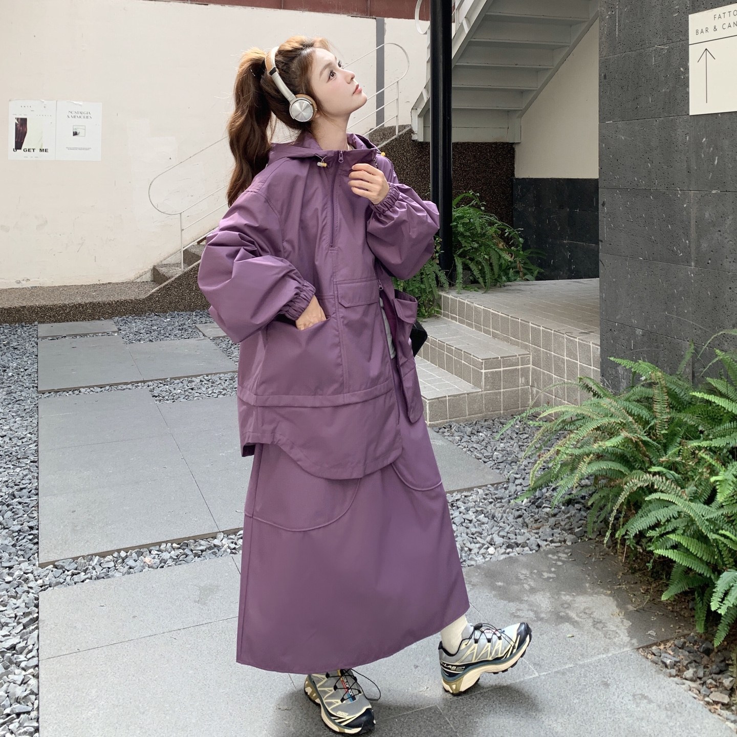 新款涂层户外冲锋2025秋宽松不规则二件套装ZB237-2508-P195-K259，女装套装/套裙，浙宝237