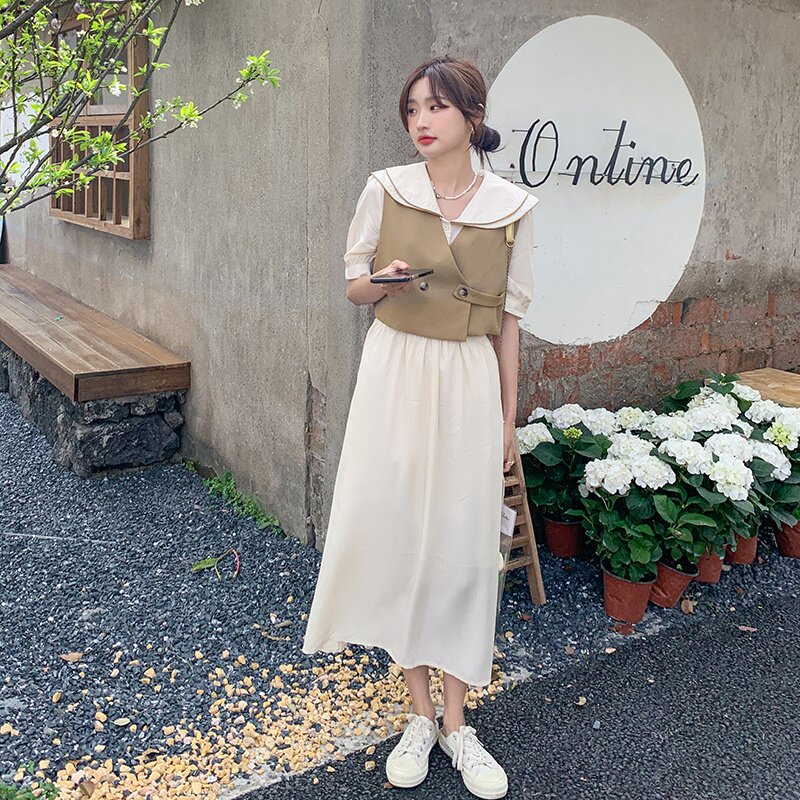现货2023夏季气质女士马甲连衣裙两件套ZB237-8513-P125-K178图片