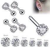 欧美流行圆形锆石耳钉四爪抓锆耳骨钉不锈钢钛钢人体穿刺穿孔饰品