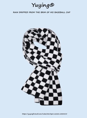 网红黑白围脖女生韩版百针织棋盘