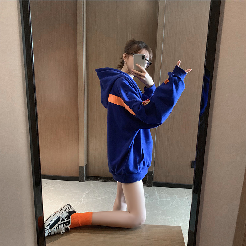 BLUE SWEATSHIRT WOMENS 2024 SPRING AND AUTUMN WINTER THIN LOOSE KOREAN VERSION OF HIGH-END JAPANESE FRIED STREET JACKET INS TREND