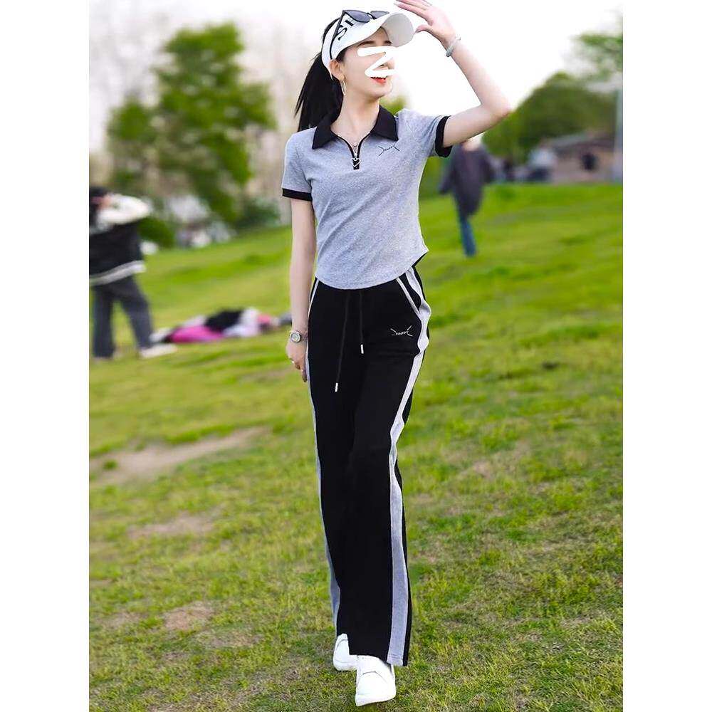 欧洲站休闲时尚运动套装女2024年新款夏季潮短袖Polo领纯棉两件套