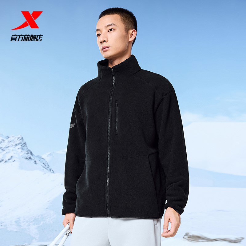 特步加绒夹克外套男款2025秋季新款摇粒绒加厚户外保暖内胆抓绒衣