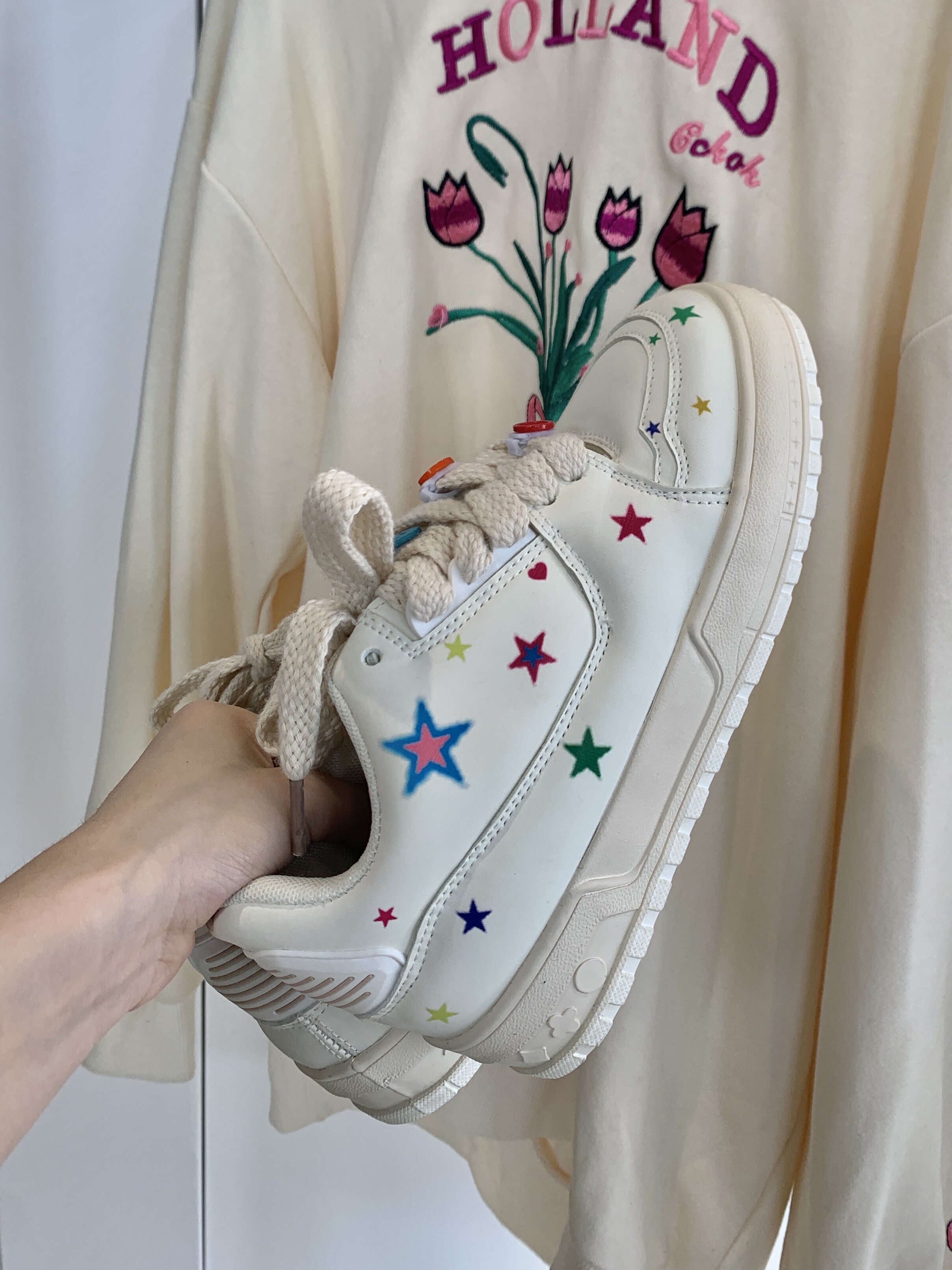 vibe风美式复古面包滑板鞋女厚底百搭原创小众学生平价星星小白鞋